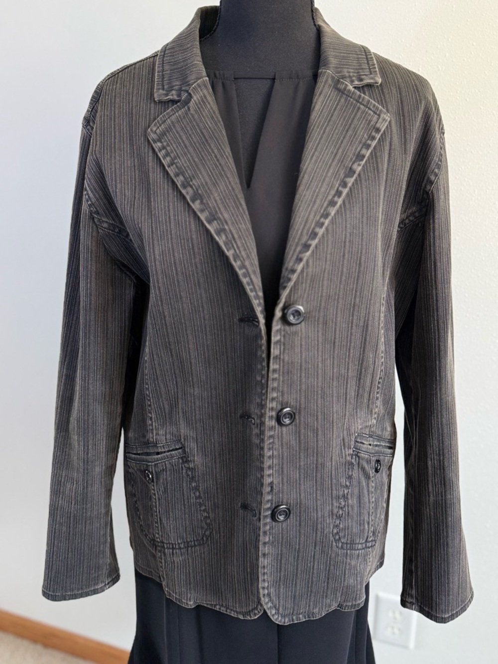 FDJ French Dressing Jacket Womens Striped Knit Blazer Washed Black Stretch L